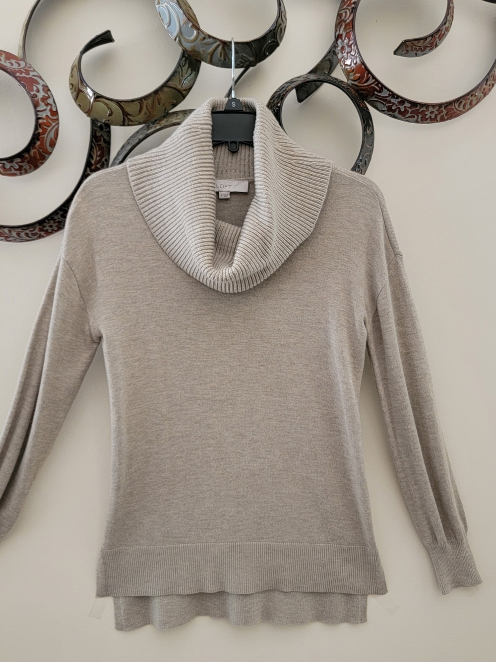 LOFT Light Sand Color Cowl Neck Sweater